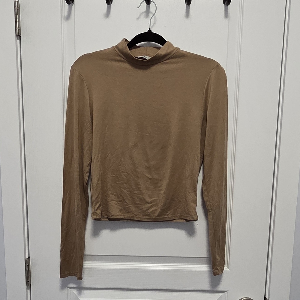 Gaze Tan Fitted Long Sleeve Blouse